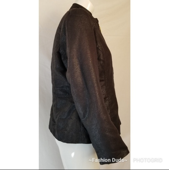 BLACK SHIMMER ZIP UP BLAZER CASUAL M - Picture 2 of 6